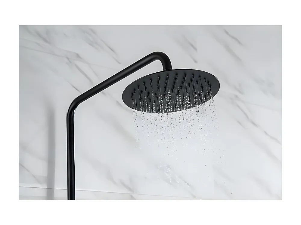 Passacavo Scomparsa Colonne de douche - Mitigeur thermostatique - Pomme haute ronde diametre 20 cm - - Noir mat