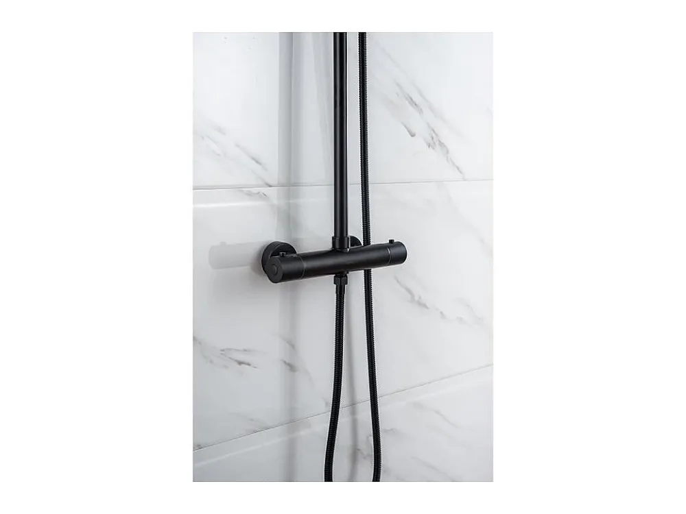Passacavo Scomparsa Colonne de douche - Mitigeur thermostatique - Pomme haute ronde diametre 20 cm - - Noir mat