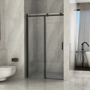 Porta Doccia Profili Neri Scorrevole 8mm Trasparente H195 - Libra Black