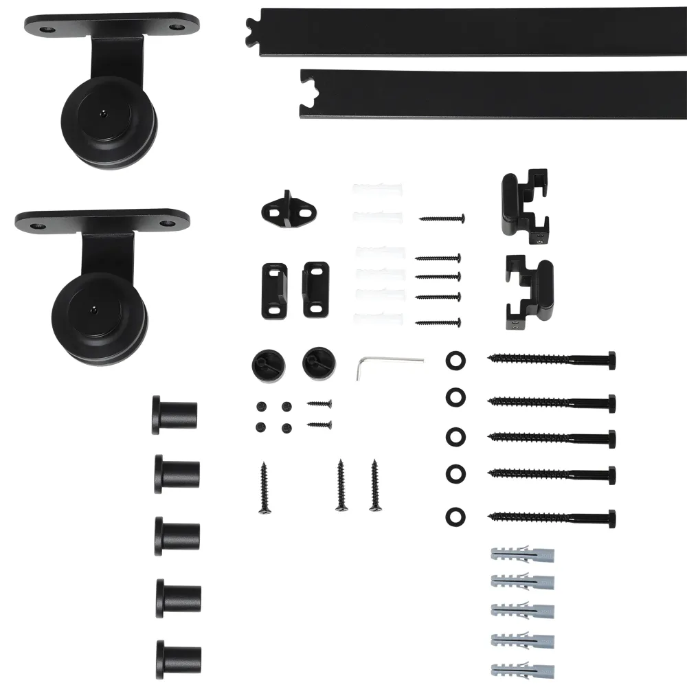 Kit Porta Scorrevole 200x40x0,6 cm con Binari Fermi e Guide Acciaio Nero