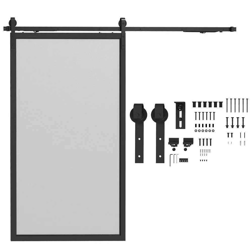 Kit Porta Scorrevole 90kg max Salvaspazio 244x0,5x4 cm Acciaio al Carbonio con Accessori Nero