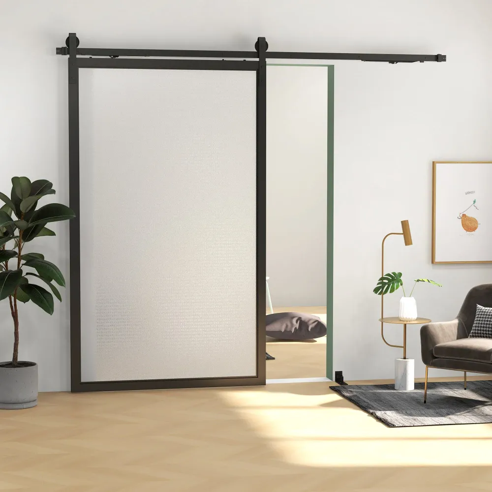 Kit Porta Scorrevole 90kg max Salvaspazio 244x0,5x4 cm Acciaio al Carbonio con Accessori Nero