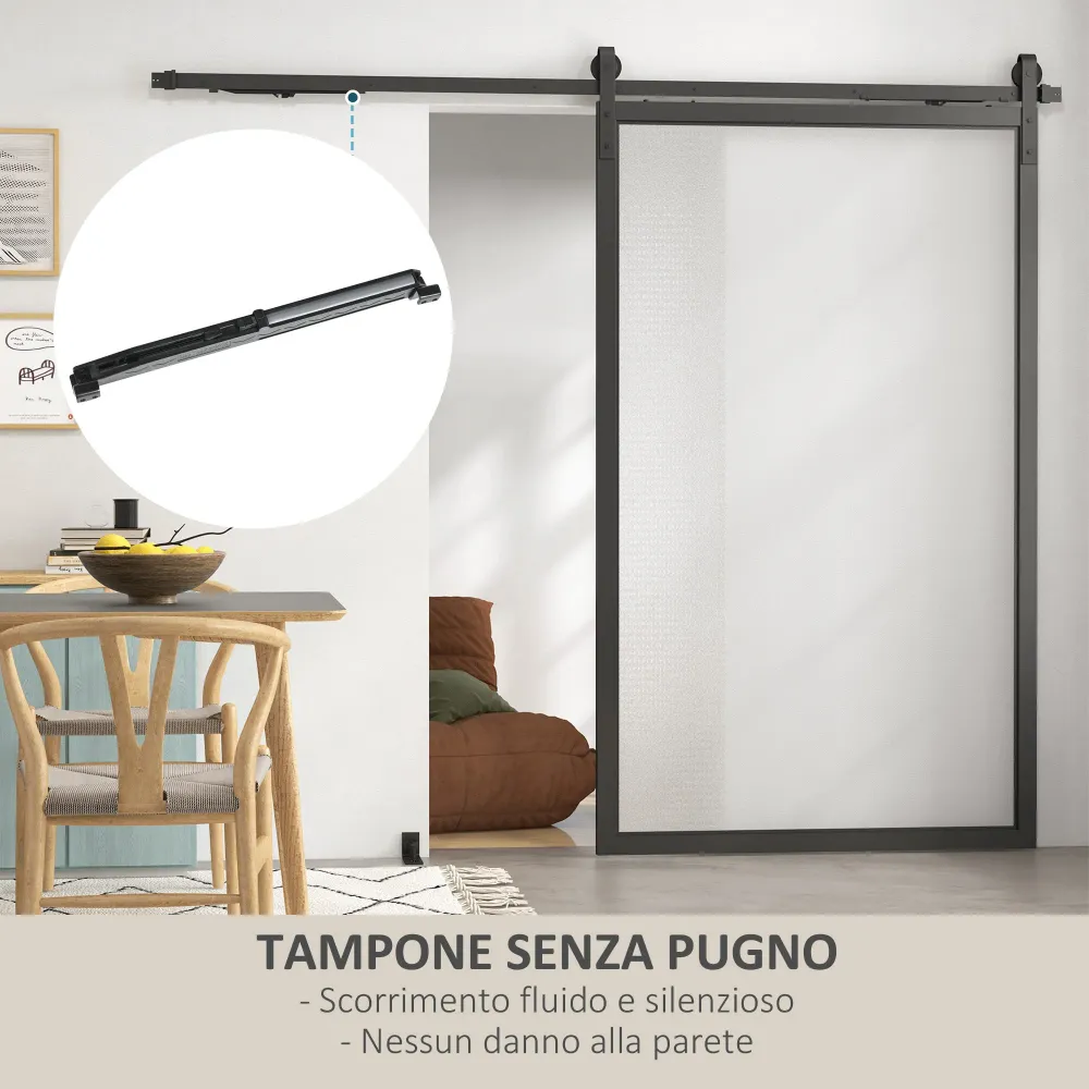 Kit Porta Scorrevole 90kg max Salvaspazio 244x0,5x4 cm Acciaio al Carbonio con Accessori Nero