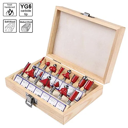 flintronic Set di Fresa per Scanalature del Legno, 15 Pezzi #1 Rosso 15pcs