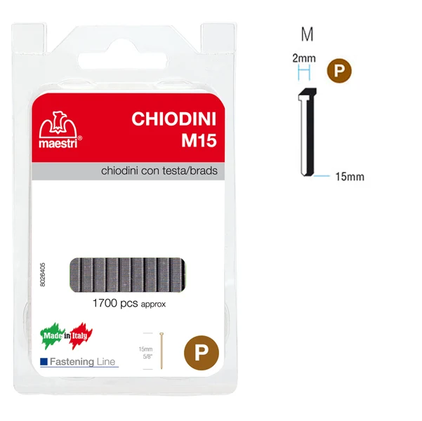 RO-MA - 1130803 - Chiodini M15 per fissatrici - con testa - 15 mm - acciaio - Romeo Maestri - conf. 1700 pezzi - 47774 - C...