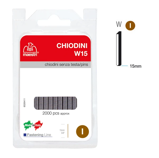 RO-MA - 1130820 - Chiodini W15 per fissatrici - senza testa - 15 mm - acciaio - Romeo Maestri - conf. 2000 pezzi - 47775 -...