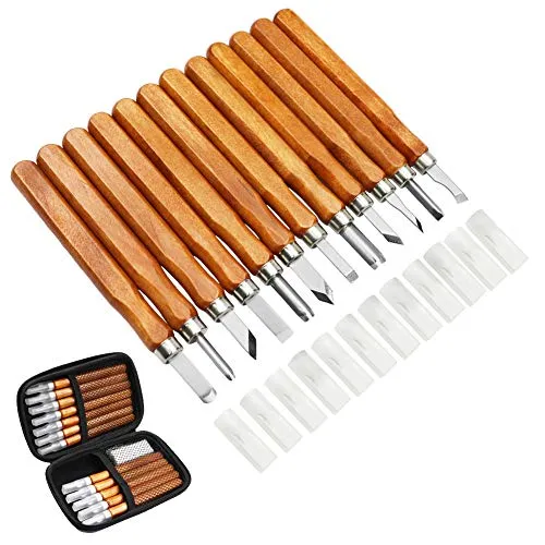 MAIKEHIGH 14Pcs Kit di strumenti per intaglio del legno - Scalpelli 14pcs