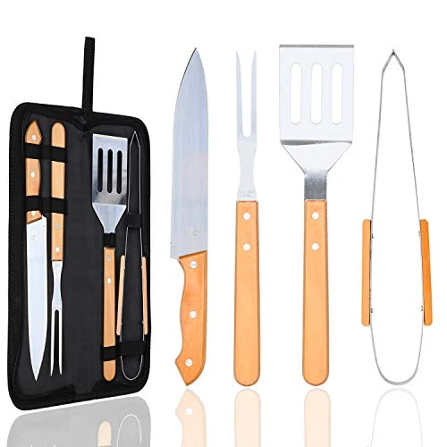 EKKONG 4 Pezzi Set Utensili Barbecue, Accessori Barbecue Acciaio 4pcs