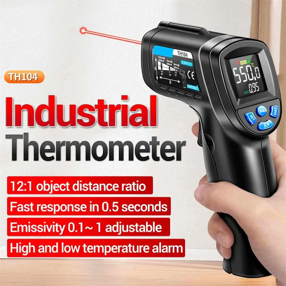 Pirometro Portatile Allarme Alto/Basso Termometro Digitale Infrarossi LCD Laser Misuratore di Temperatura Non-Contatto -50...
