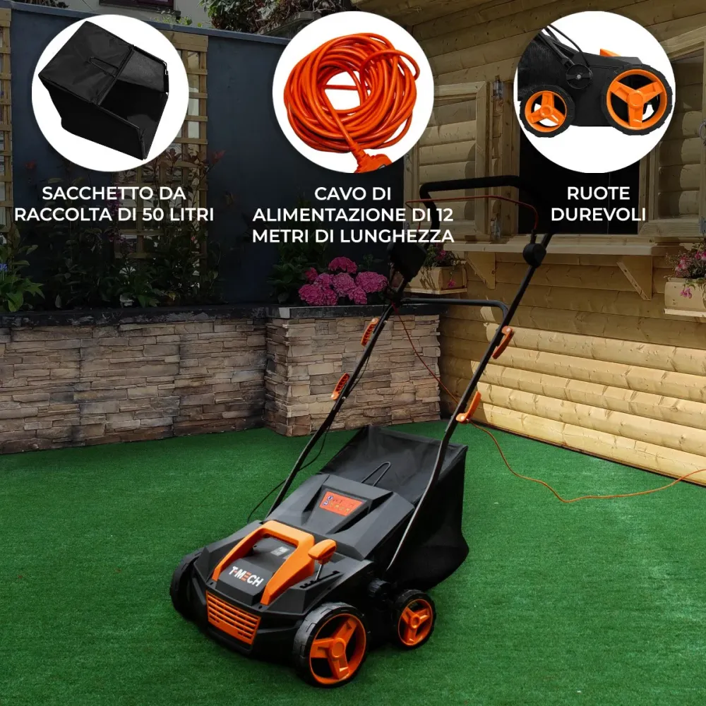 Aspiratore per Prati Sintetici 58x108x95 cm 1800 W Foglie Erba e Detriti Nero e Arancione