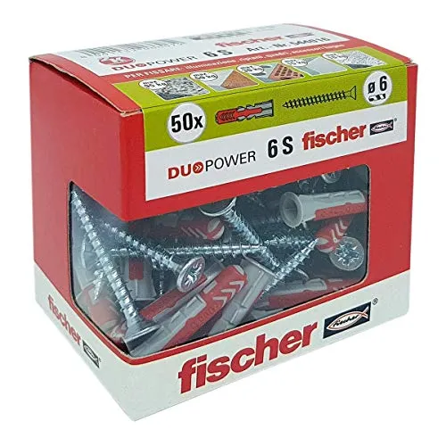 Fischer 50 Tasselli Duopower con Vite, 6 x 30 mm, per Muro pieno, 6 x 30 mm