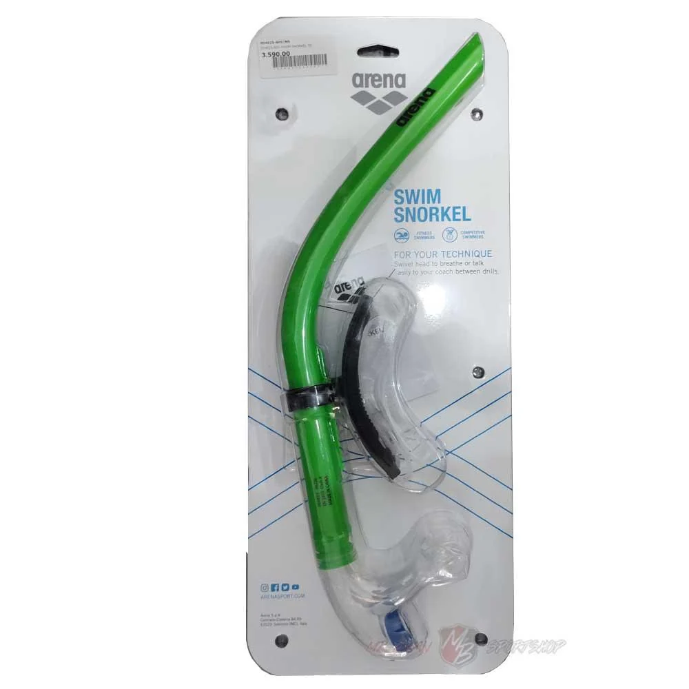 TUBO FRONTALE ARENA SWIM SNORKEL 3 BOCCAGLIO NUOTO PINNATO VERDE