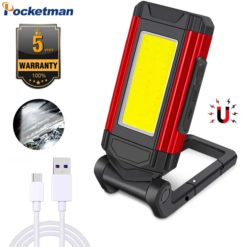 Luce da lavoro LED portatile Luce da riparazione auto Luce di emergenza Lampada da lavoro COB LED Torcia con base magnetic...