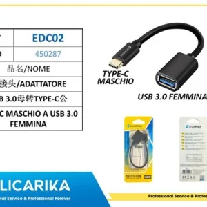 ADATTATORE TYPE-C MASCHIO USB 3.0 FEMMINA