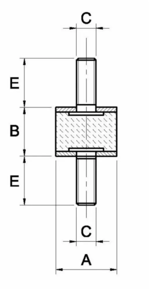 Antivibrante cilindrico maschio/maschio 20x25,M6,1 pezzo