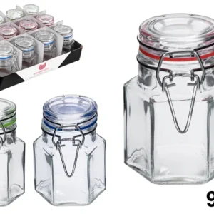 BARATTOLO ERMETICO VETRO ESAGONALE COLORI ASSORTITI 90ML