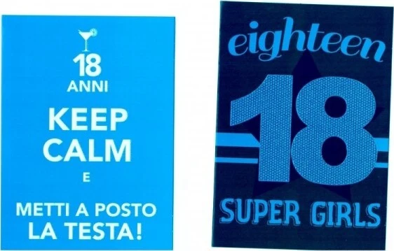 2 Biglietto Auguri Compleanno 18 Anni Blu Con Busta Keep Calm Testa Posto Super