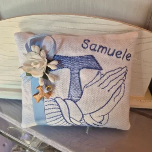 Bomboniera Comunione Maschio – Cuscinetto di Lavanda Personalizzato con Tau