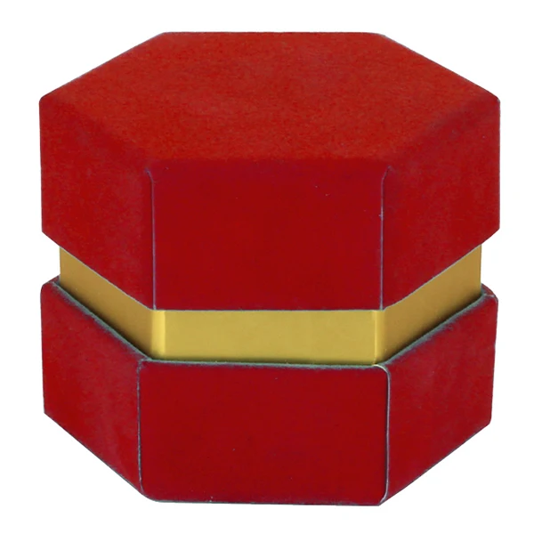 Box Esagonale Piccola Velluto Rossa 8.5*8.5*6.5 con divisorio oro