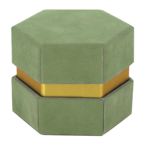 Box Esagonale Piccola Velluto Verde Salvia 8.5*8.5*6.5 con divisorio oro