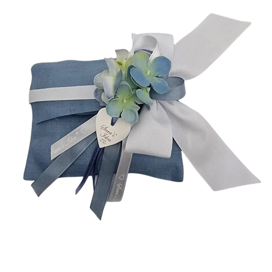 Busta Profumata Blu Avio Lino con Fiori e Fiocco