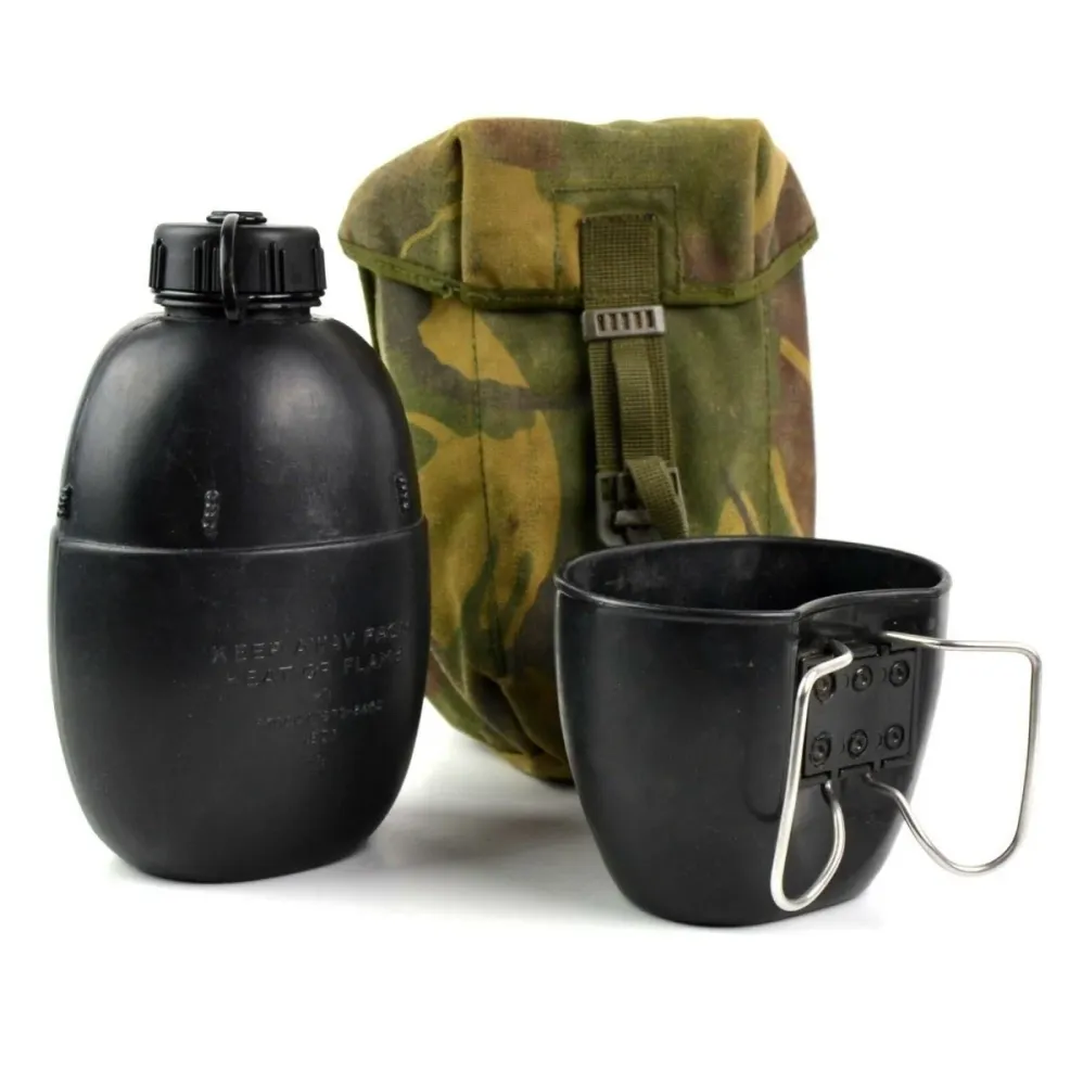 Canta dell'esercito britannico originale originale con tazza 58 bottiglia d'acqua con busta