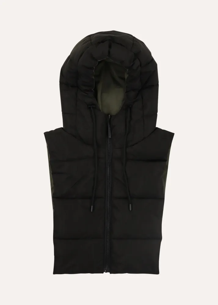 Cappuccio reversibile nero e kaki