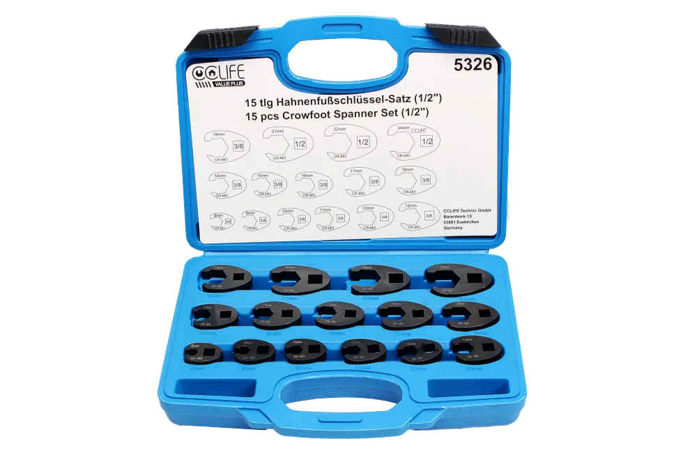 Chiave piede d'uccello Torque 1/2 pollice 3/8 di pollice azionamento quadrato esterno 8 - 24 mm 15 pezzi