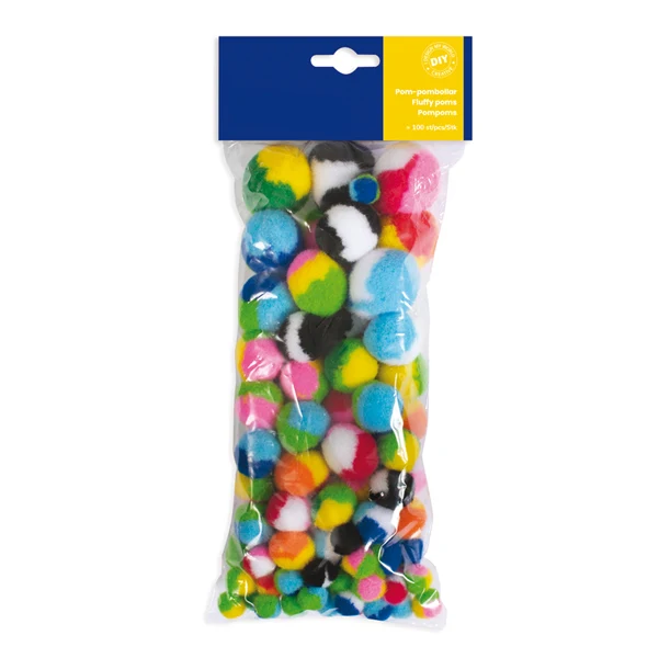 DECO - 12613 - Pompon strisce - 10-35 mm - colori assortiti - DECO - busta 100 pezzi - 91584 - Conf. da 1 Pz.
