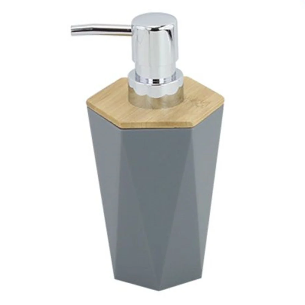 Dispenser Sapone Liquido Cilindro Esagonale Geometrico Grigio Legno Da Bagno 10846