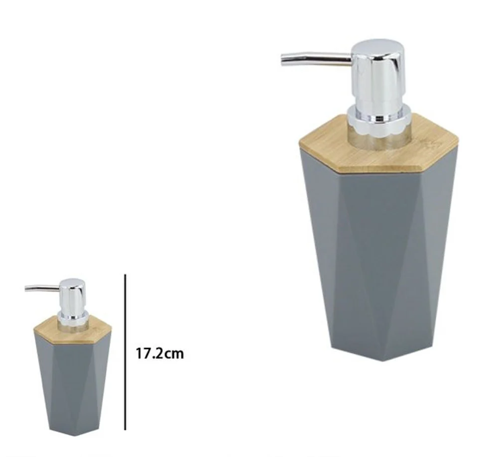 Dispenser Sapone Liquido Cilindro Esagonale Geometrico Grigio Legno Da Bagno 10846