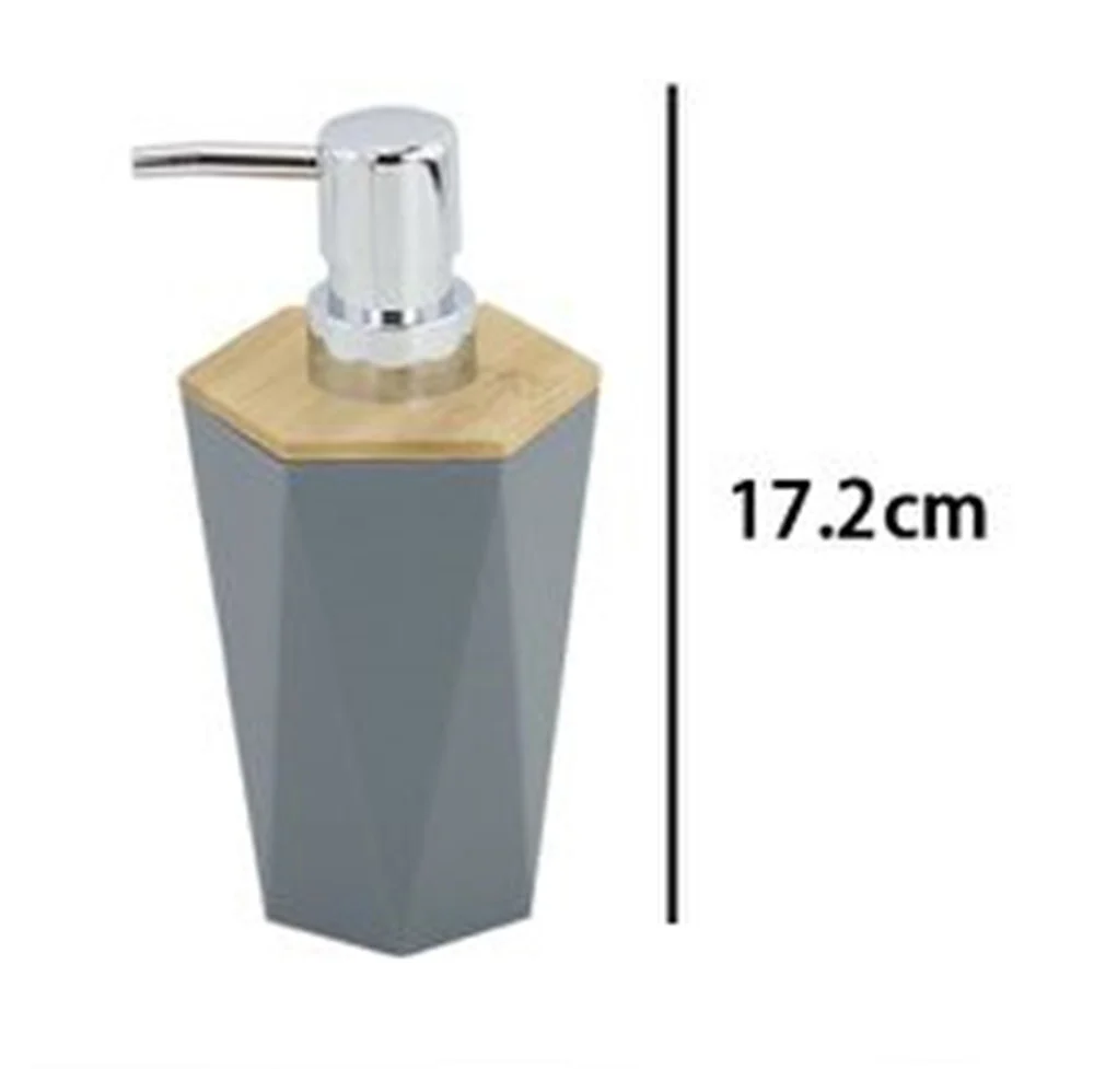 Dispenser Sapone Liquido Cilindro Esagonale Geometrico Grigio Legno Da Bagno 10846