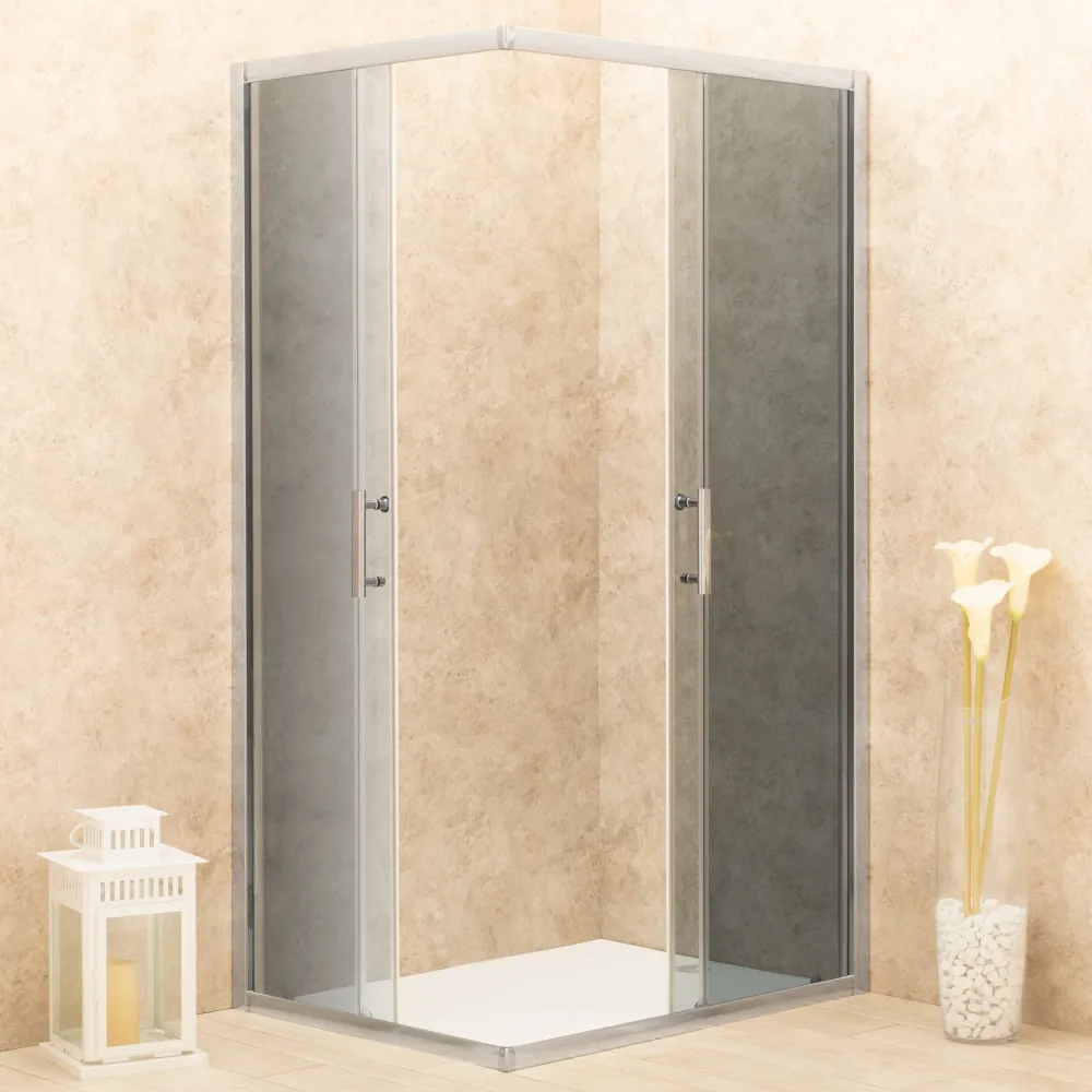 Doccia 88x109cm Regolabile Reversibile Vetri Fume' 6mm Telaio Alluminio