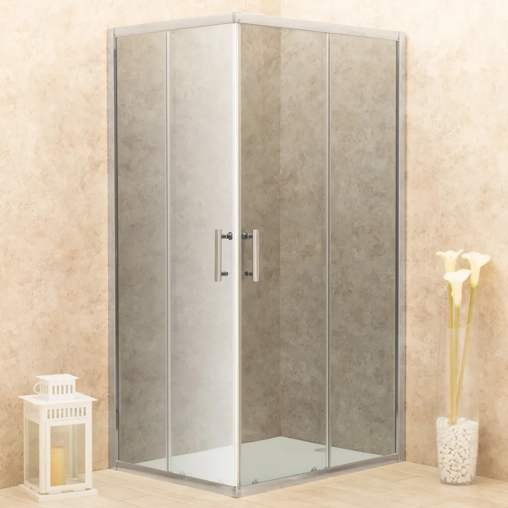 Doccia 88x113cm Regolabile Reversibile Vetri Fume' 6mm Telaio Alluminio