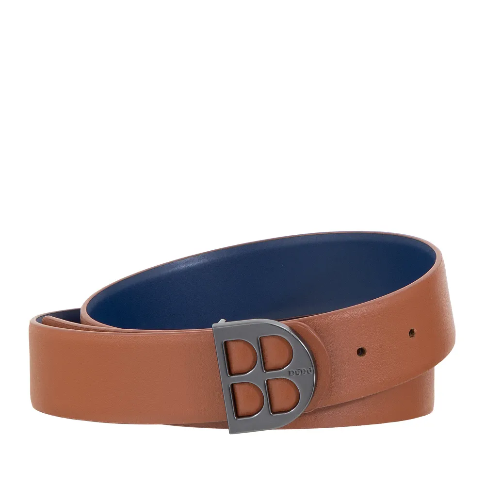 DUDU Cintura Uomo Reversibile Vera Pelle Bicolore, Made Italy, Double Face, H 35mm, con Fibbia Personalizzata