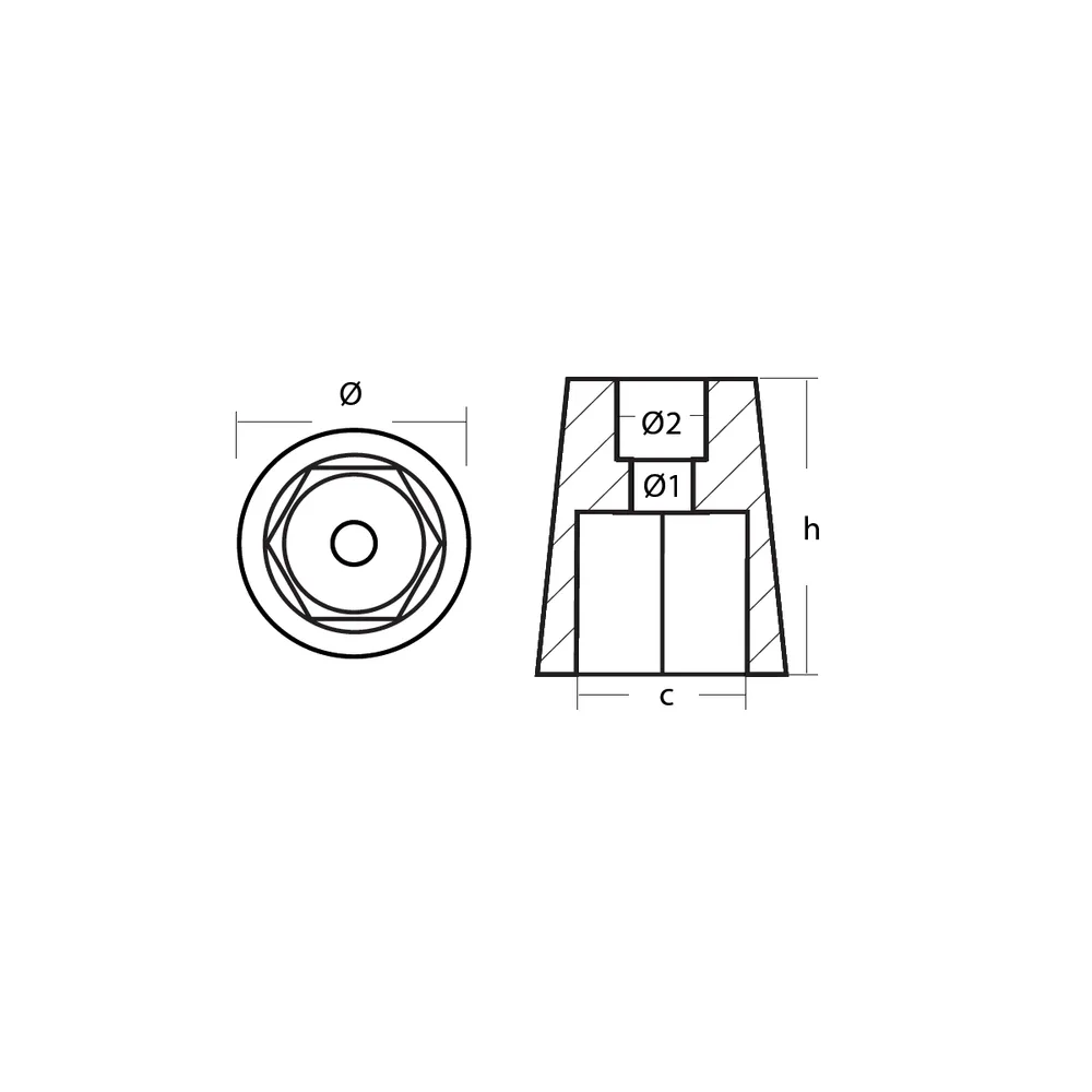 Elica anodica zinco, esagonale, asse 45 mm/1,77 pollici, R800404E