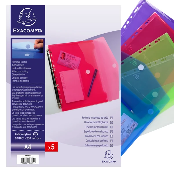 EXACOMPTA - 57380E - Busta forata con chiusura velcro - PPL - 24 x 32 cm - colori assortiti - Exacompta - 82468 - Conf. da...