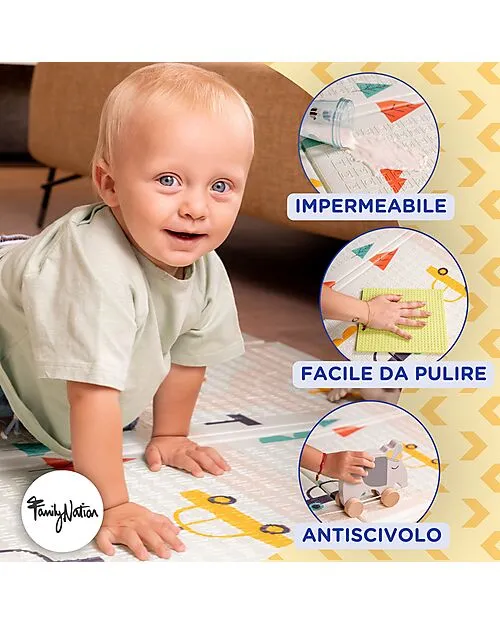 Family Nation-Tappeto Gioco Pieghevole Montessori 2 1 Reversibile e Morbido - Dino Friends -