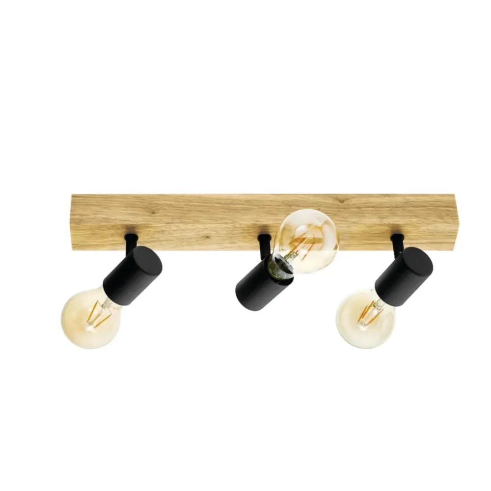 Faretto 3 Luci Orientabile Scandinavo Legno E Metallo Nero E27 48 cm