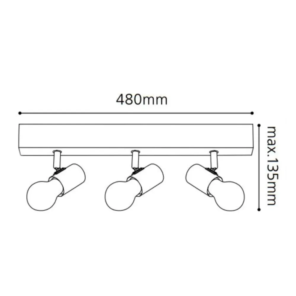 Faretto 3 Luci Orientabile Scandinavo Legno E Metallo Nero E27 48 cm