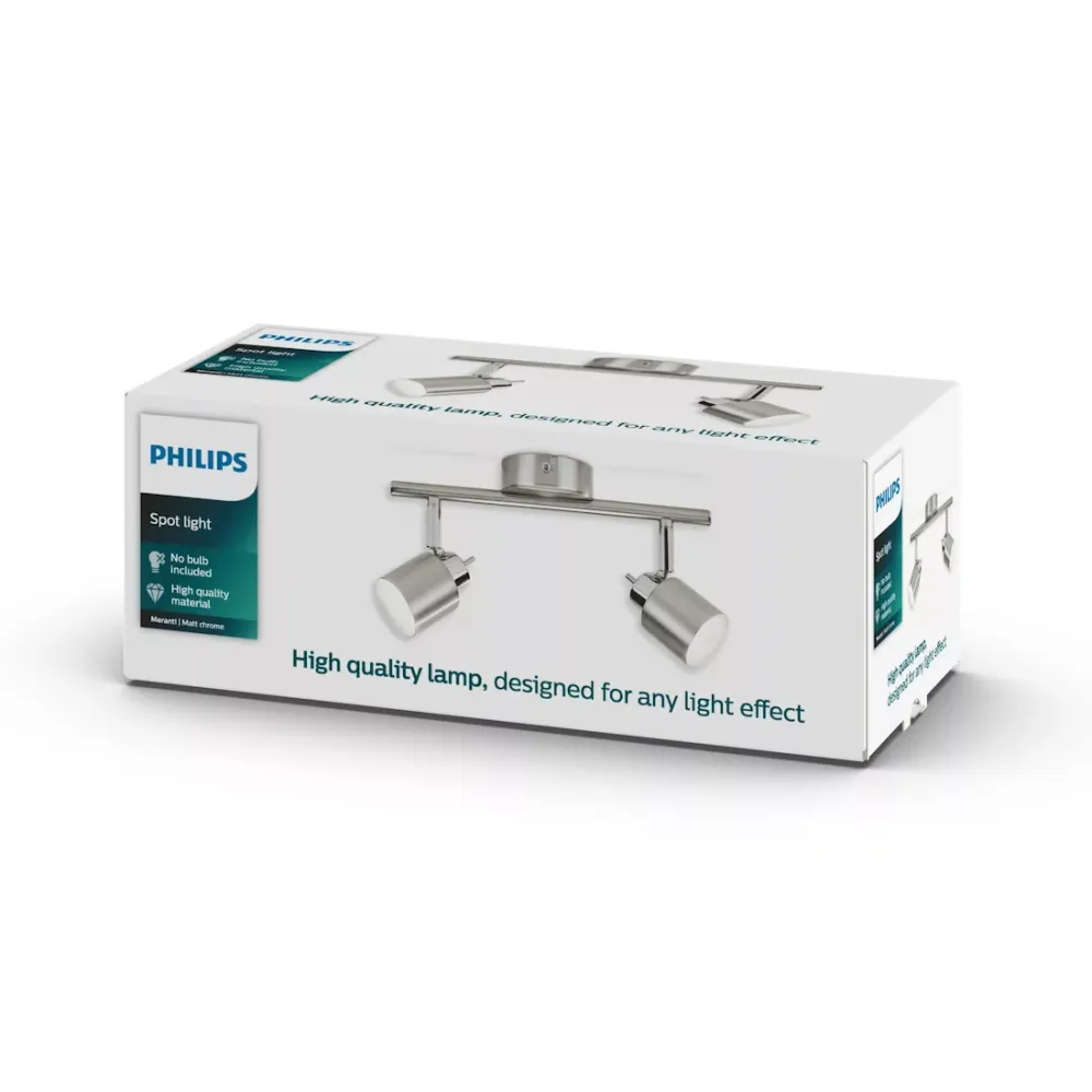 Faretto Orientabile Soffitto o Parete 2 Luci Acciao Satinato – Serie Meranti Philips Stile Moderno