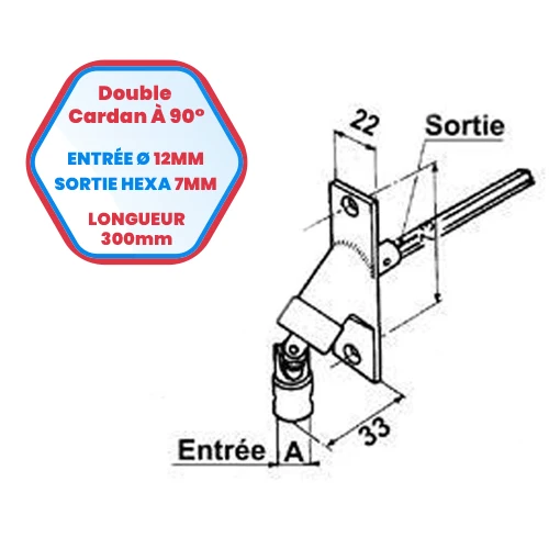 Giunto cardanico doppio 90°, bianco - ingresso diametro 12 mm - uscita esagonale 7 mm