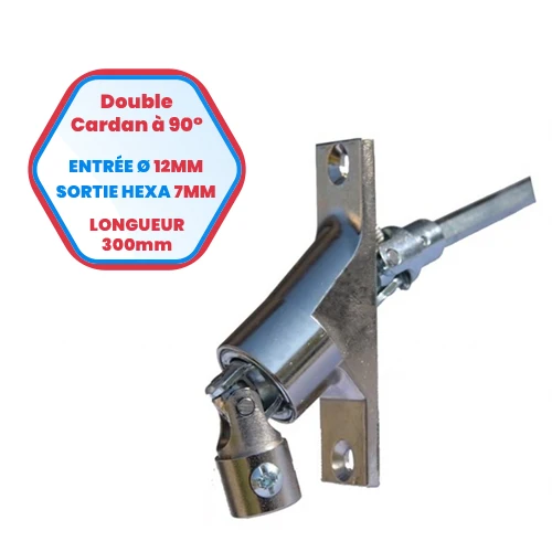 Giunto cardanico triplo 90° con perno maschio - diametro ingresso 12 mm - uscita quadrata 6 mm - lunghezza 300 mm