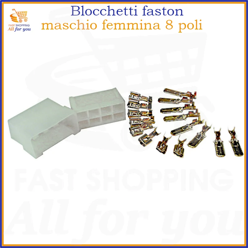 Kit Connettori Faston 6.35mm Maschio/Femmina 8 Poli - Blocchetti Elettrici