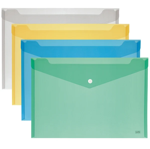 LEBEZ - 80193 - Busta con bottone - A4 - PP - colori assortiti - Lebez - 68140 - Conf. da 12 Pz.
