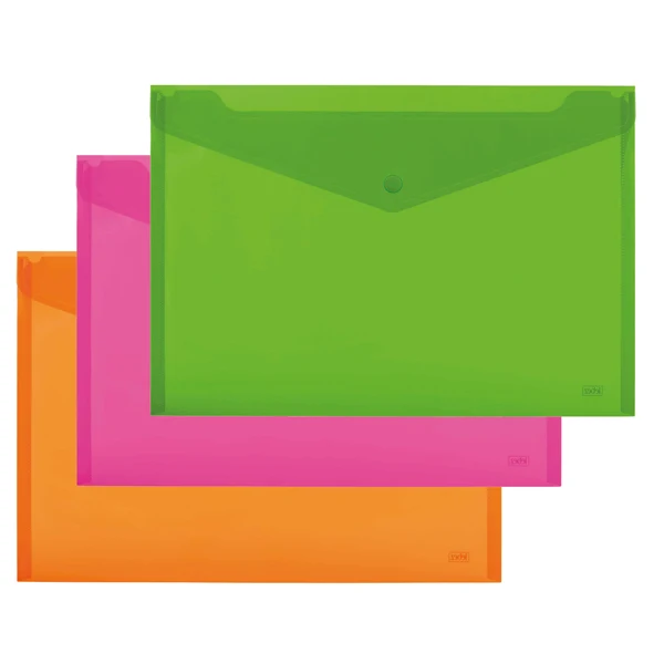 LEBEZ - 80438 - Busta con bottone - 33,5 x 23.5 cm - PP - colori assortiti fluo - Lebez - conf. 3 pezzi - 77447 - Conf. da...