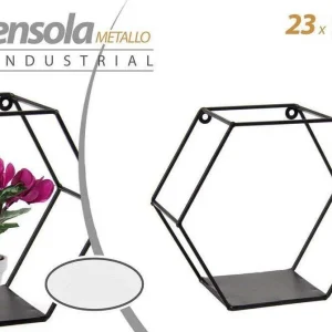 Mensola Esagonale Bacheca Parete Metallo Classico Moderno Nero 23x10x20cm 822193