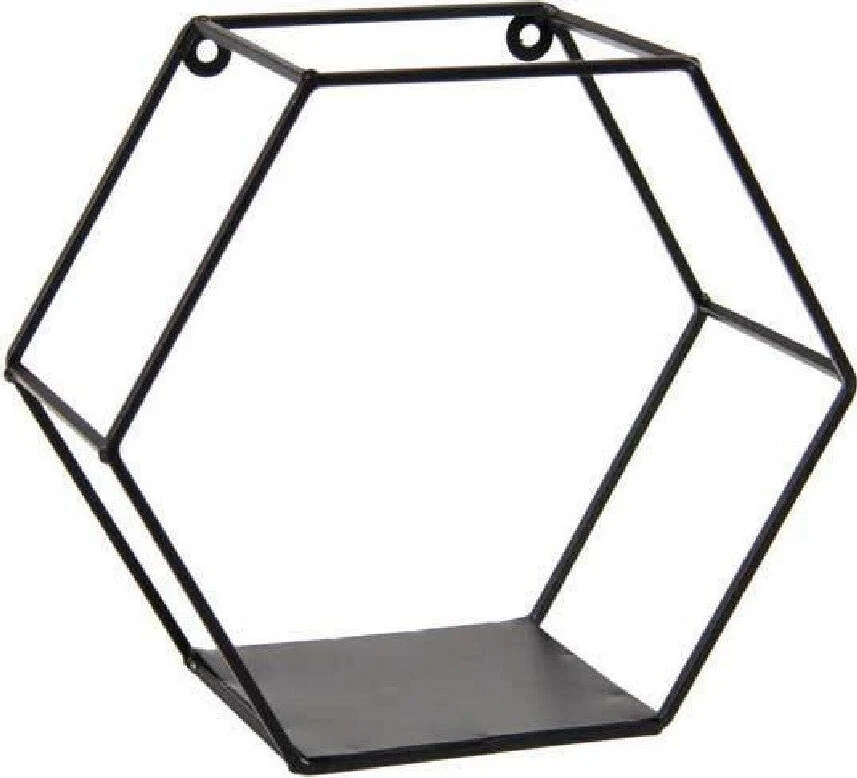 Mensola Esagonale Bacheca Parete Metallo Classico Moderno Nero 23x10x20cm 822193