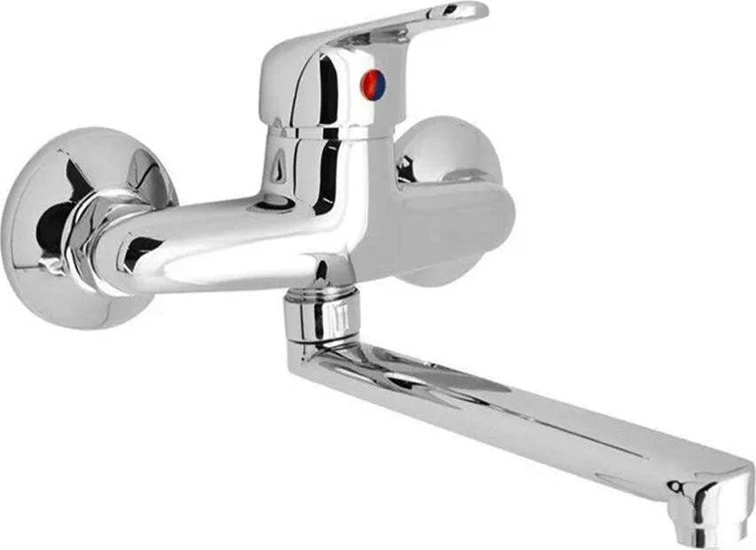 Miscelatore Rubinetto Muro per Lavello Cucina Erogazione Orientabile