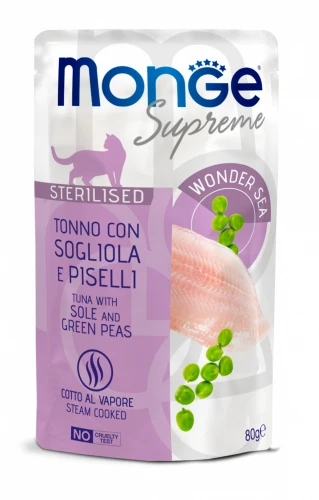 Monge Gatto Supreme Sterilised Tonno con Sogliola e Piselli 80g Busta
